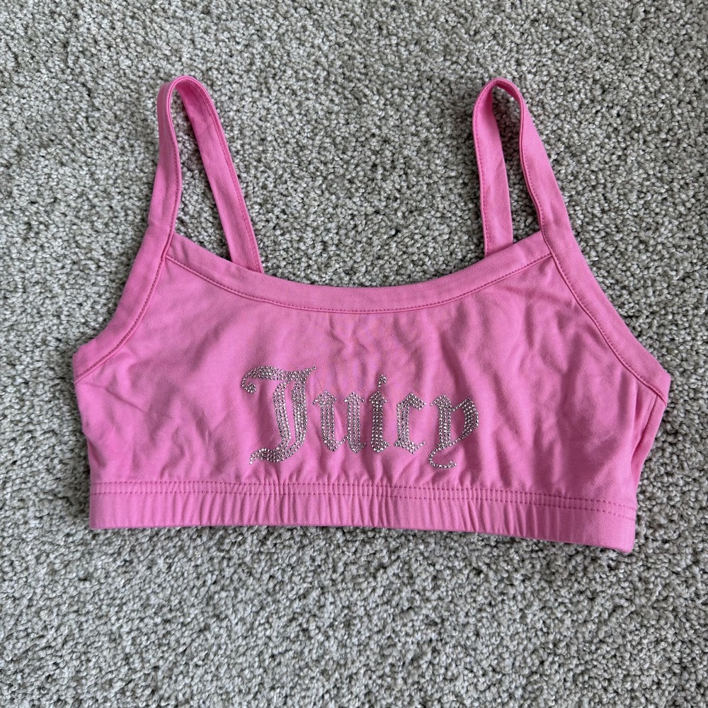 Juicy Couture Pajama Top Womens Medium Pink Cami Tank Rhinestone Logo Sleepwear